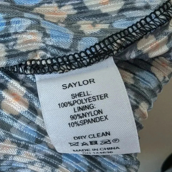 Saylor Ditsy Floral Midi Dress Blue Deep V-Neck High Slit Long Sleeves - Picture 10 of 14